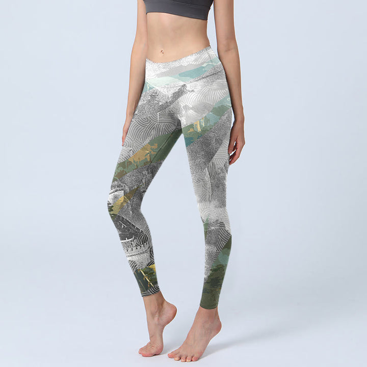 Buddha Stones Ancient Style Great Wall Print Sports Fitness Leggings Women's Yoga Pants - LightGrey - US18，UK/AU22，EU50 (4XL) - image 0