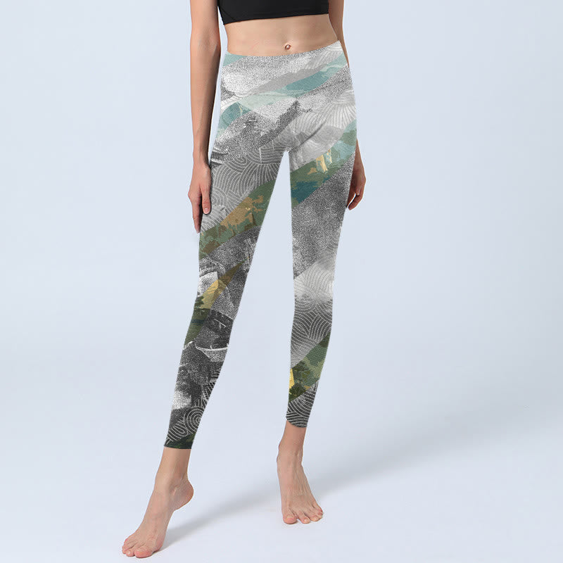 Buddha Stones Ancient Style Great Wall Print Sports Fitness Leggings Women's Yoga Pants - image 6