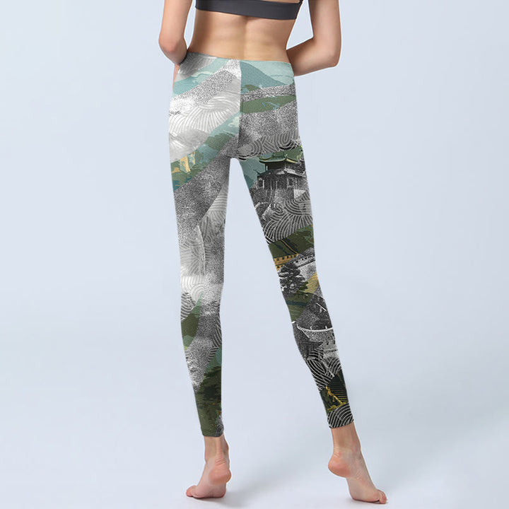 Buddha Stones Ancient Style Great Wall Print Sports Fitness Leggings Women's Yoga Pants - image 6