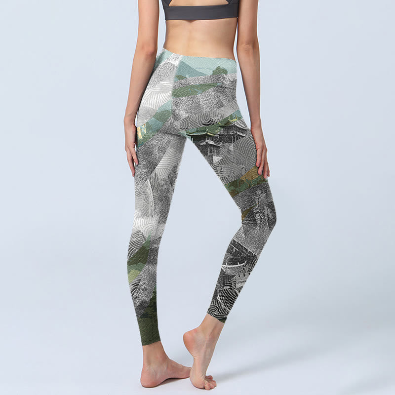 Buddha Stones Ancient Style Great Wall Print Sports Fitness Leggings Women's Yoga Pants - image 5