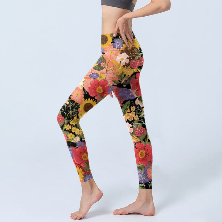 Buddha Stones Sunflowers Pink Purple Flowers Print Sports Fitness Leggings Women's Yoga Pants - image 2