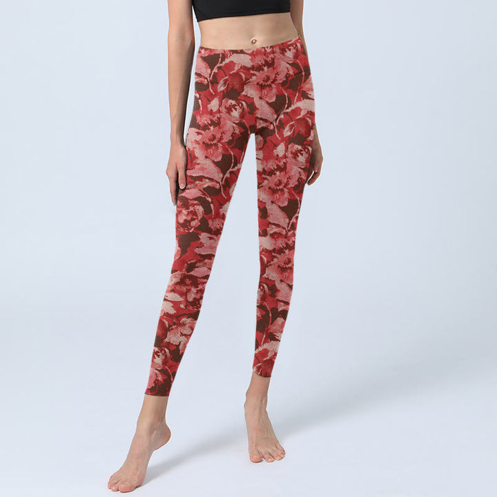 Buddha Stones Red Flowers Print Sports Fitness Leggings Women's Yoga Pants - image 5