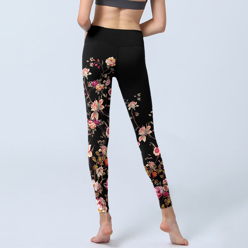 Buddha Stones Pink Roses Beige Flowers Print Gym Fitness Leggings Women's Yoga Pants - image 6