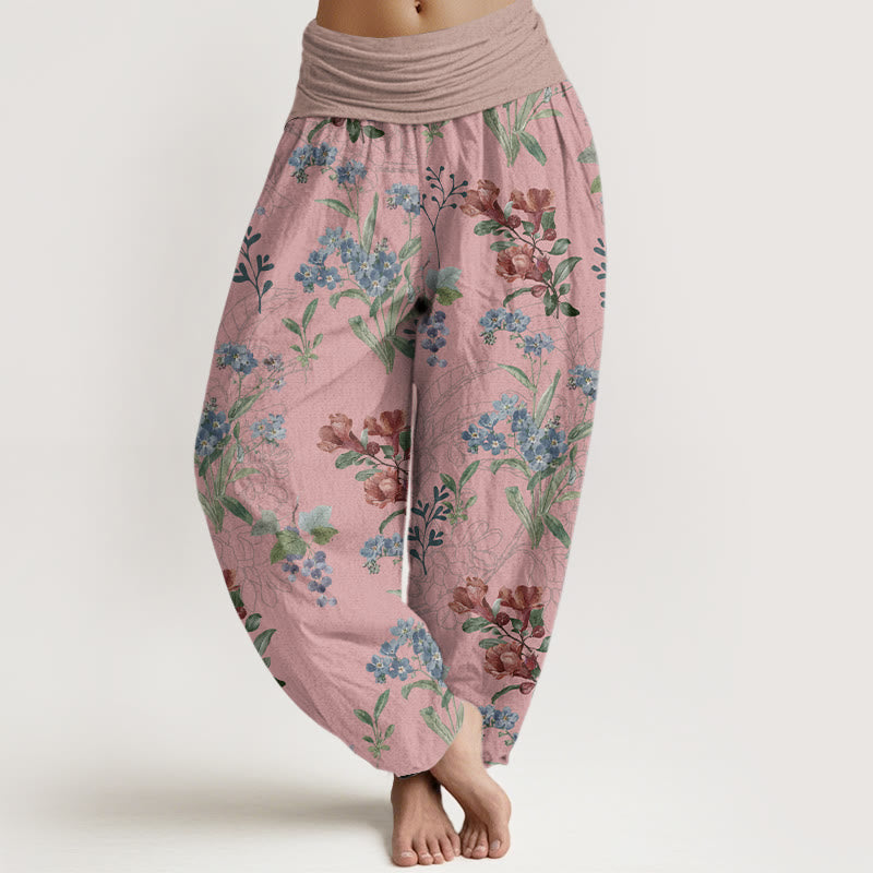 Buddha Stones Red Blue Flowers Green Leaves Design Women's Elastic Waist Harem Pants - PaleVioletRed - US22，UK/AU26，EU54 (6XL) - image 0
