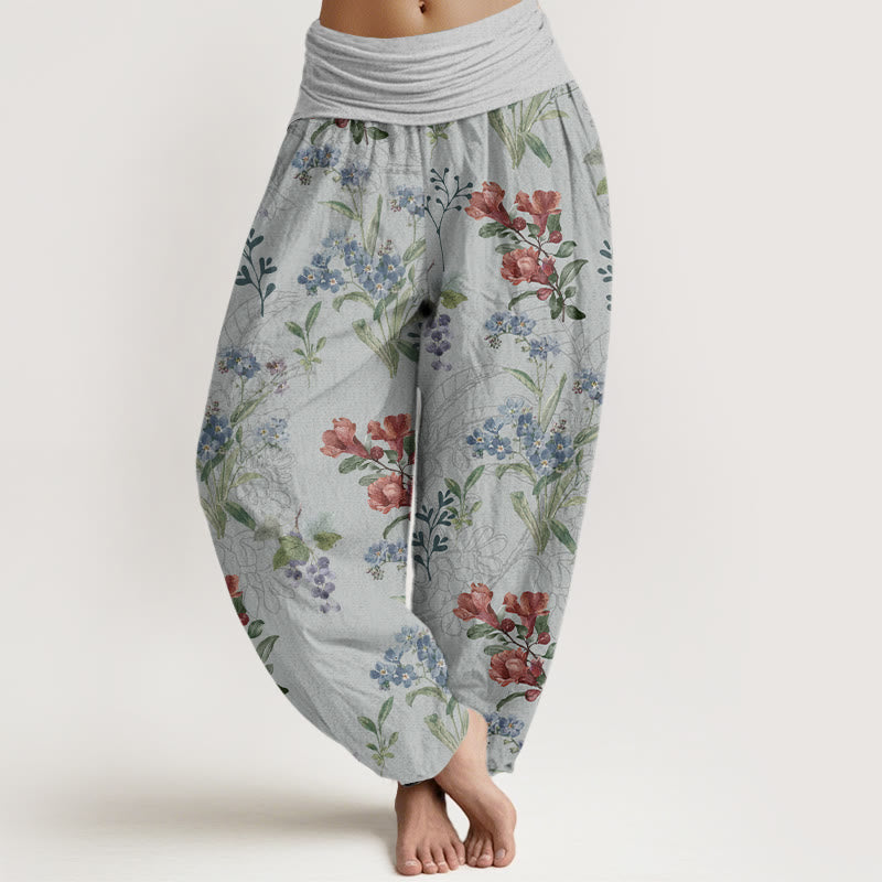 Buddha Stones Red Blue Flowers Green Leaves Design Women's Elastic Waist Harem Pants - LightGrey - US22，UK/AU26，EU54 (6XL) - image 8