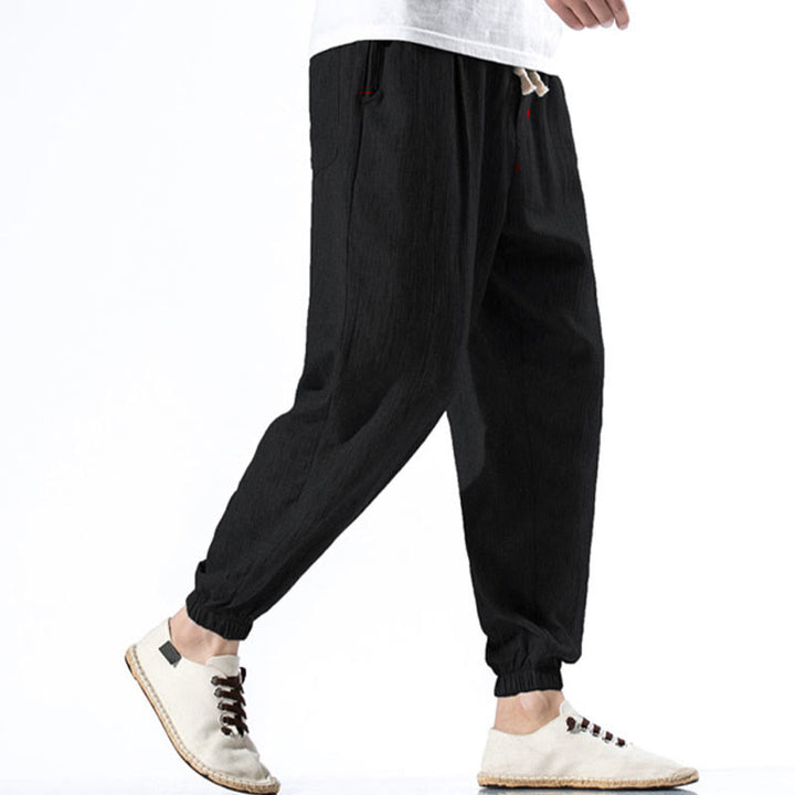 Buddha Stones Casual Solid Color Drawstring Linen Men's Pants With Pockets - image 10