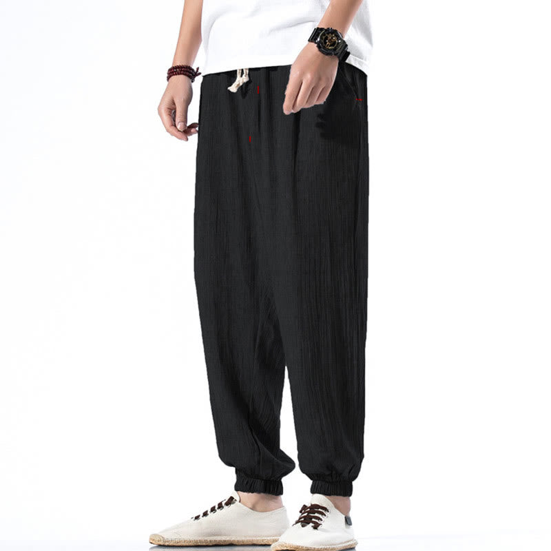 Buddha Stones Casual Solid Color Drawstring Linen Men's Pants With Pockets - Black - US/UK/AU46，EU56 (5XL) - image 9