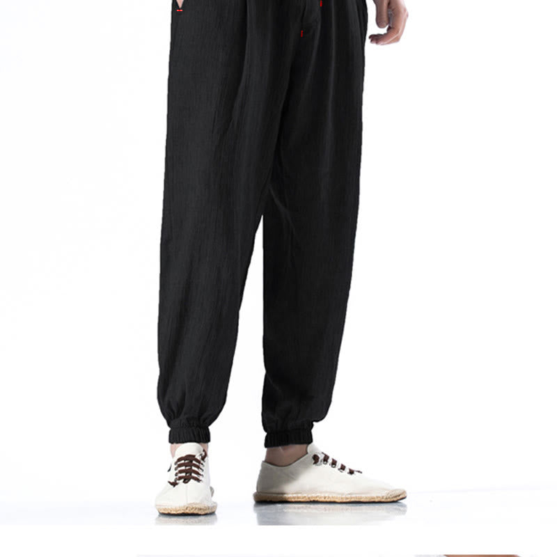 Buddha Stones Casual Solid Color Drawstring Linen Men's Pants With Pockets - image 12
