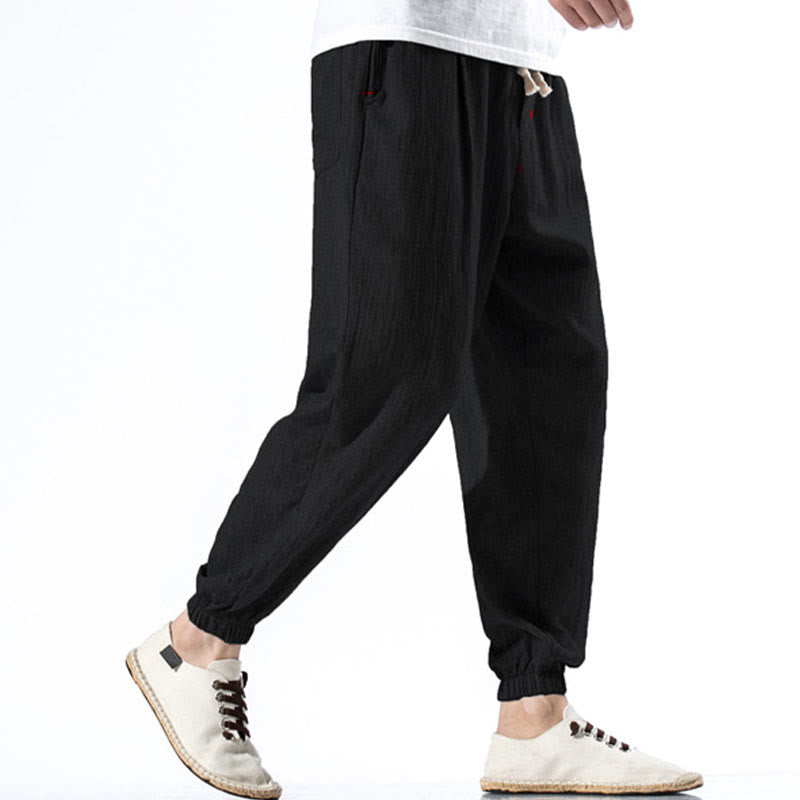 Buddha Stones Casual Solid Color Drawstring Linen Men's Pants With Pockets - image 10