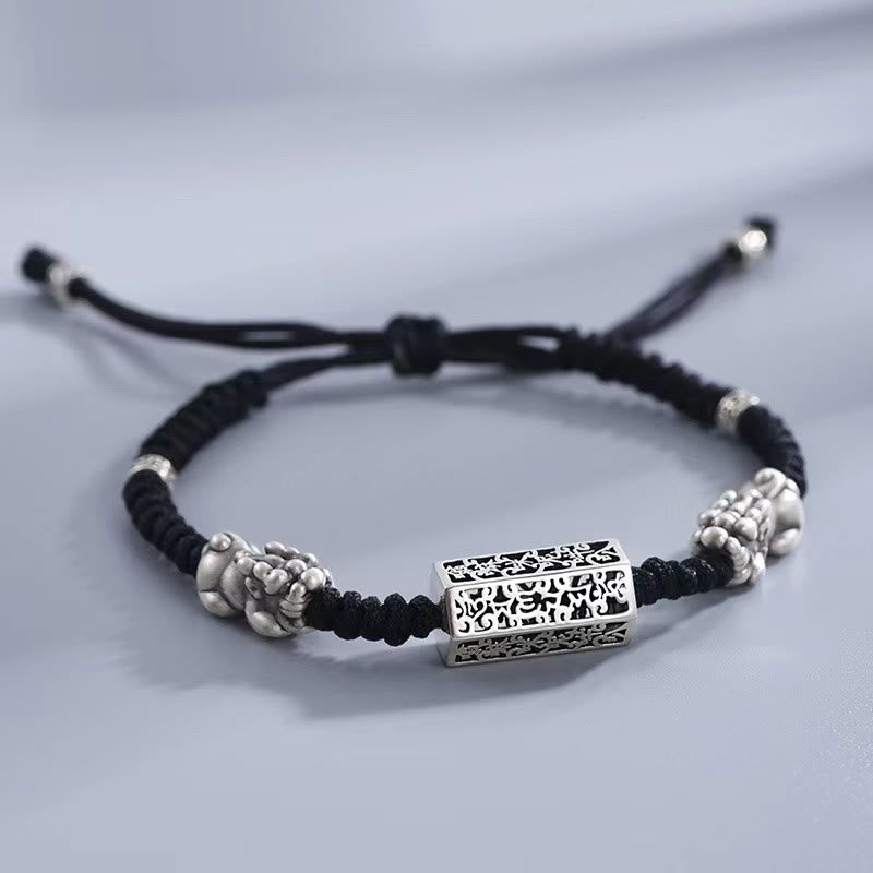 Buddha Stones Tibetan Black String Copper Om Mani Padme Hum Pixiu Protection Braided Bracelet