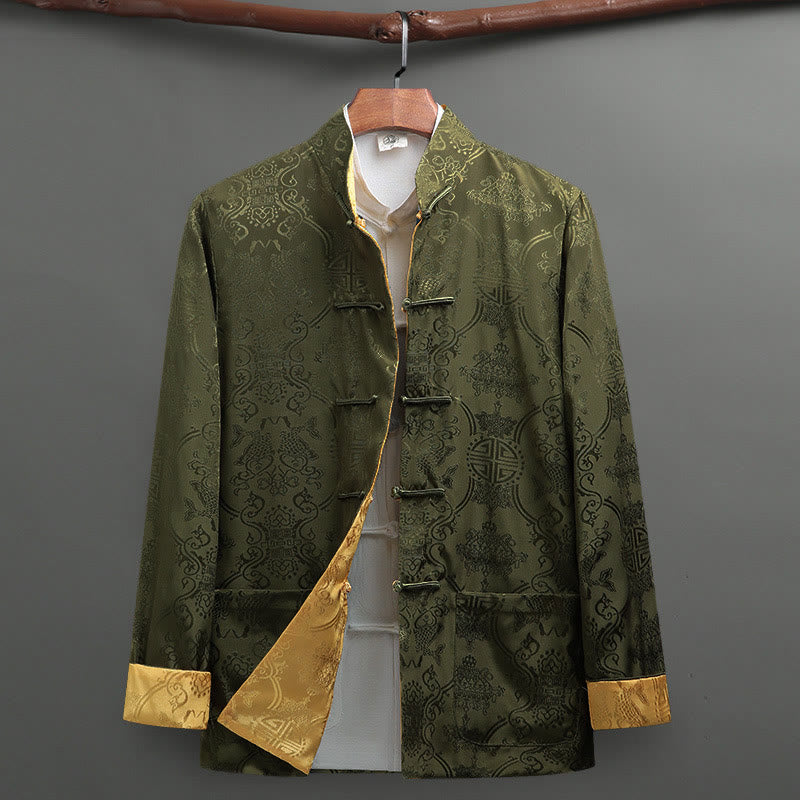 Buddha Stones Men's Frog-Button Tang Suit Koi Fish Pattern Long Sleeve Shirt With Pockets - YellowGreen - US/UK/AU42，EU52 (3XL) - image 13