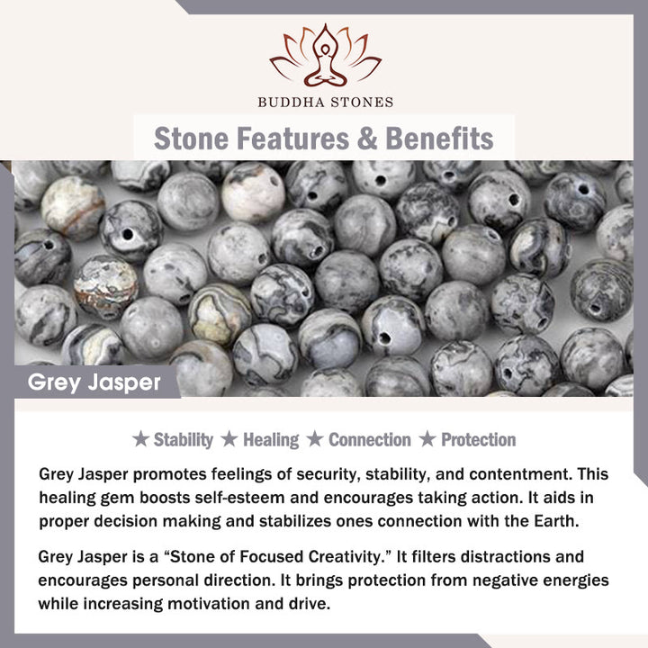 Buddha Stones Natural Grey Jasper Kambamba Jasper Tiger Eye Om Mani Padme Hum Protection Bracelet - image 11