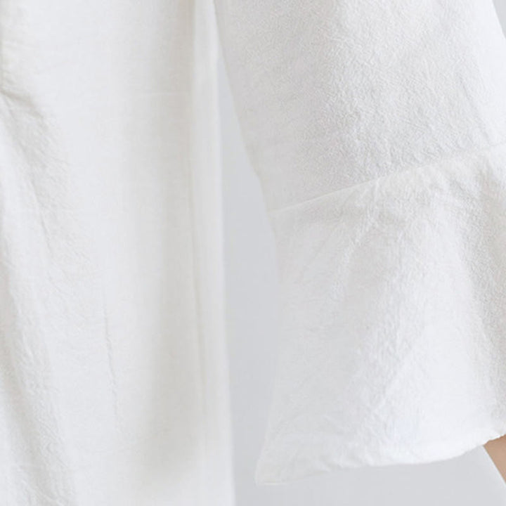 Buddha Stones Loose Plain Ethnic Embroidery Floral Pattern Three Quarter Sleeve Cotton Linen Maxi Dress - image 7