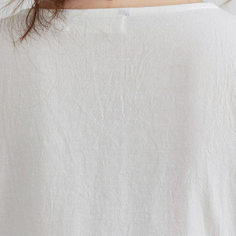 Buddha Stones Loose Plain Ethnic Embroidery Floral Pattern Three Quarter Sleeve Cotton Linen Maxi Dress - image 6