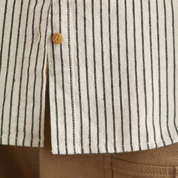 Buddha Stones Spring Causal Splice Design Striped Long Sleeve Button Lapel Cotton Linen Women's Shirt With Pocket - image 15