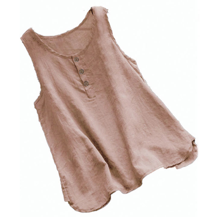 Buddha Stones Summer Pure Color Crew Collar Button Women's Vest Waistcoat - image 5