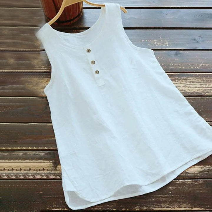 Buddha Stones Summer Pure Color Crew Collar Button Women's Vest Waistcoat - White - US16，UK/AU20，EU48 (5XL) - image 1