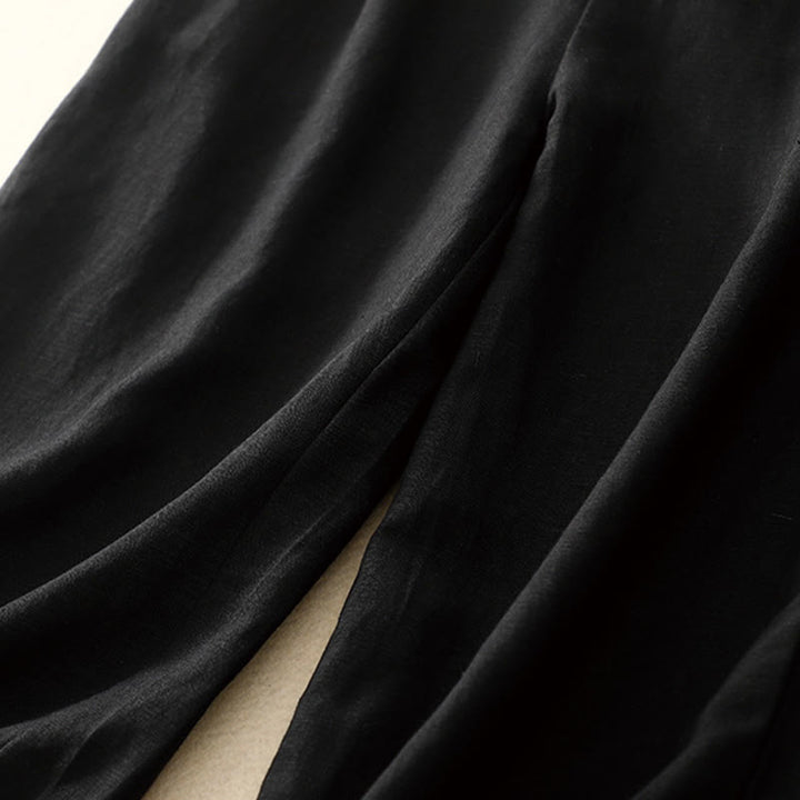 Buddha Stones Summer Plain Color 7-8 Length Women's Wide Leg Cropped Pants With Pockets Zipper - image 21