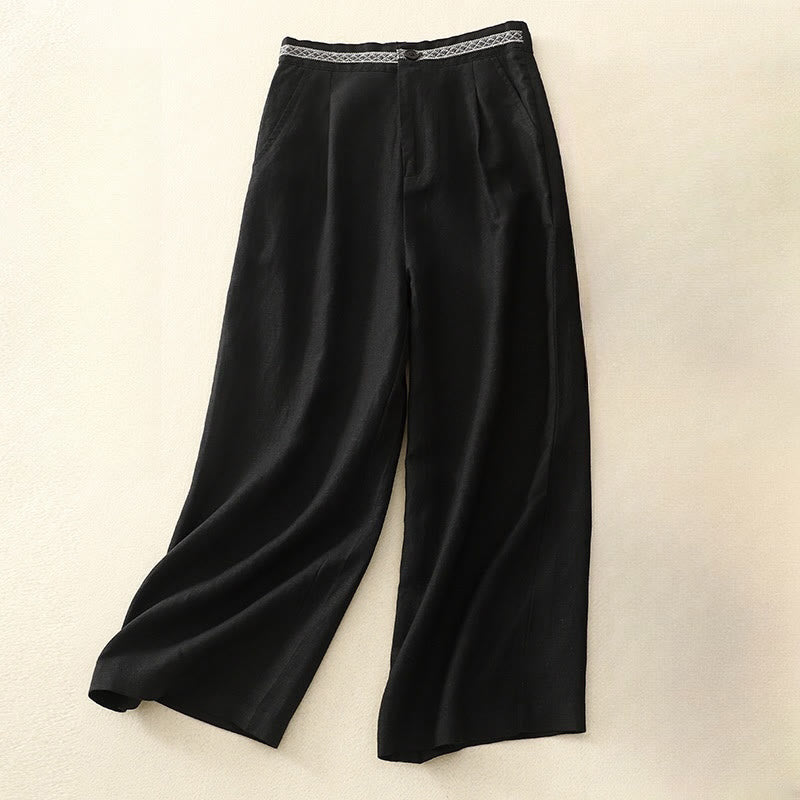 Buddha Stones Summer Plain Color 7-8 Length Cotton Linen Women's Wide Leg Pants With Pockets Zipper - Black - US8-10，UK/AU12-14，EU40-42 (2XL) - image 19
