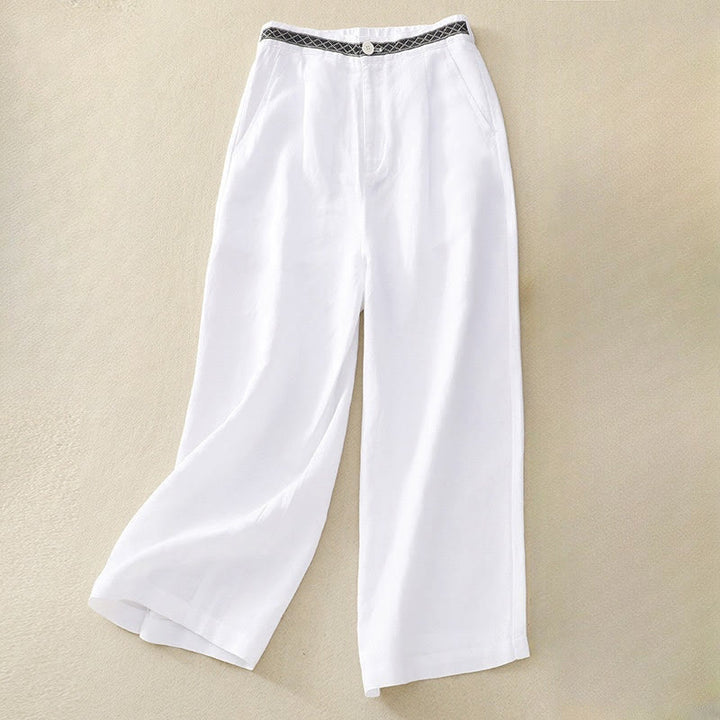 Buddha Stones Summer Plain Color 7-8 Length Women's Wide Leg Cropped Pants With Pockets Zipper - White - US8-10，UK/AU12-14，EU40-42 (2XL) - image 15