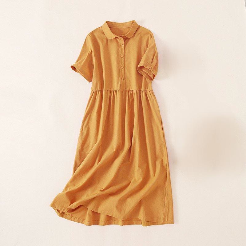 Buddha Stones Summer Buttons Design Short Sleeve Midi Dress With Pockets - Yellow - US12，UK/AU16，EU44 (3XL) - image 18