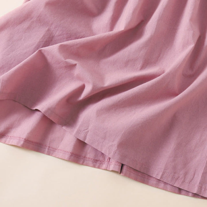 Buddha Stones Summer Buttons Design Short Sleeve Cotton Linen Midi Dress With Pockets - image 4