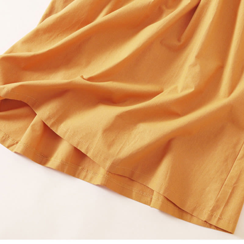 Buddha Stones Summer Buttons Design Short Sleeve Cotton Linen Midi Dress With Pockets - image 22