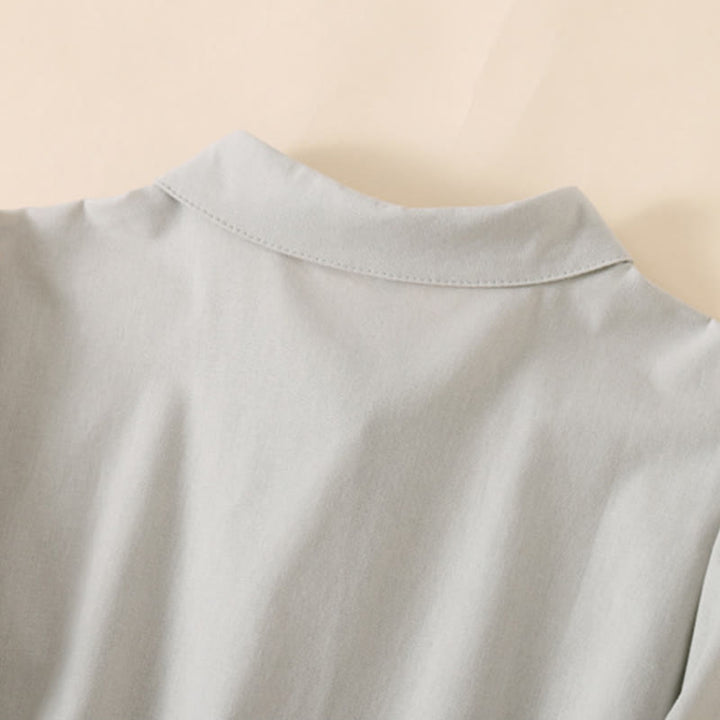 Buddha Stones Summer Buttons Design Short Sleeve Cotton Linen Midi Dress With Pockets - image 9