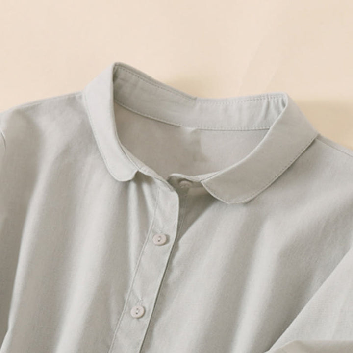 Buddha Stones Summer Buttons Design Short Sleeve Cotton Linen Midi Dress With Pockets - image 8