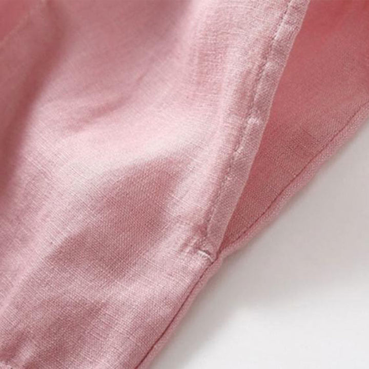 Buddha Stones Summer Lace-up Plain Short Sleeve Cotton Midi Dress With Pockets - image 5