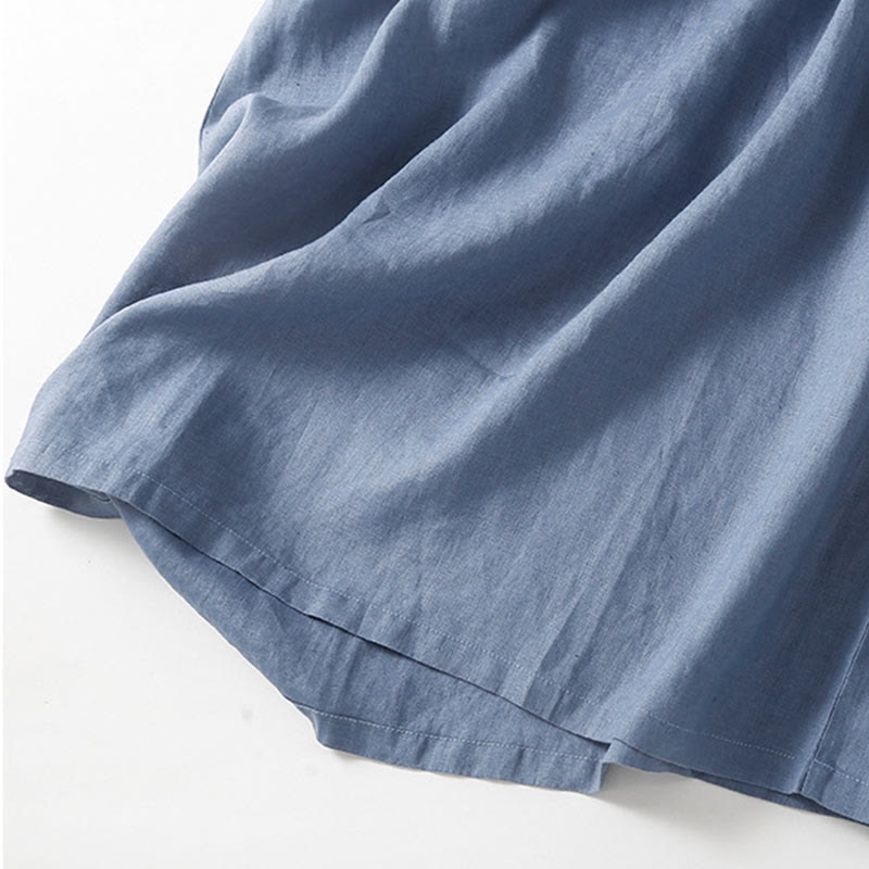 Buddha Stones Summer Lace-up Plain Short Sleeve Cotton Midi Dress With Pockets - image 18