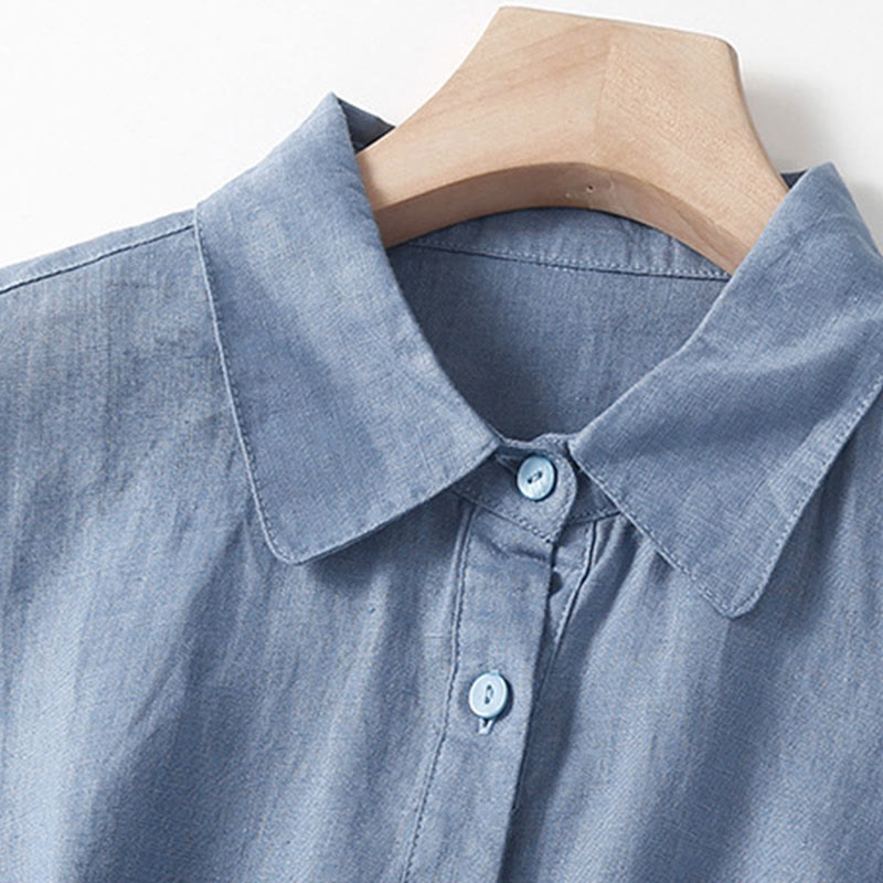 Buddha Stones Summer Lace-up Plain Short Sleeve Cotton Midi Dress With Pockets - image 11