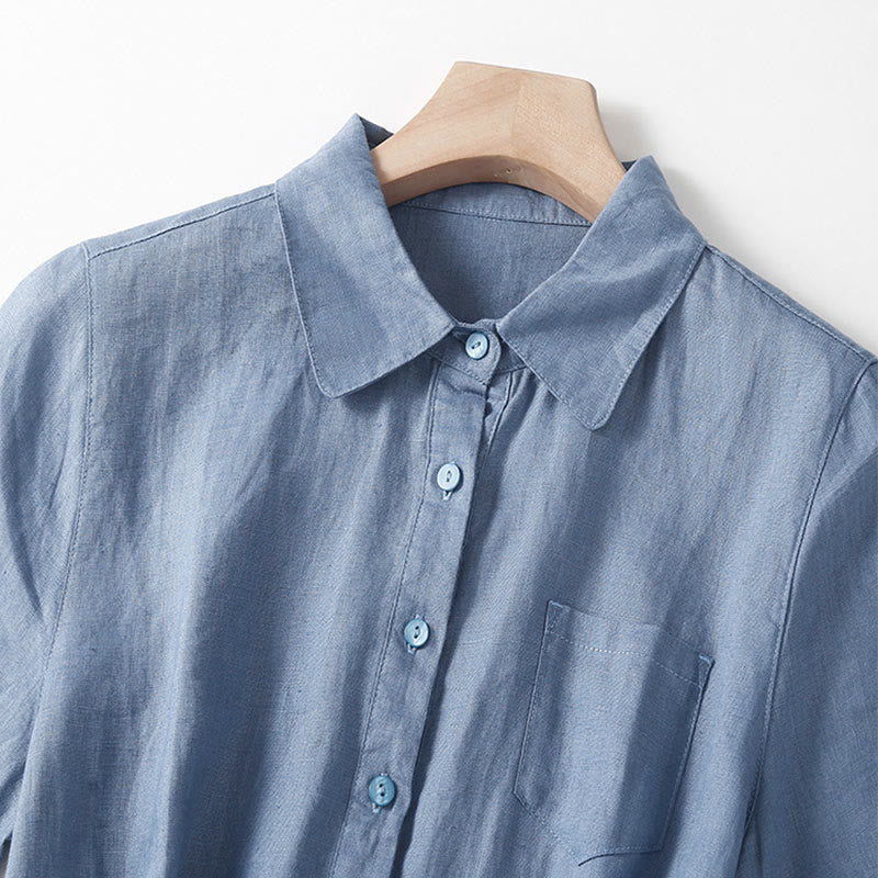 Buddha Stones Summer Lace-up Plain Short Sleeve Cotton Midi Dress With Pockets - image 17