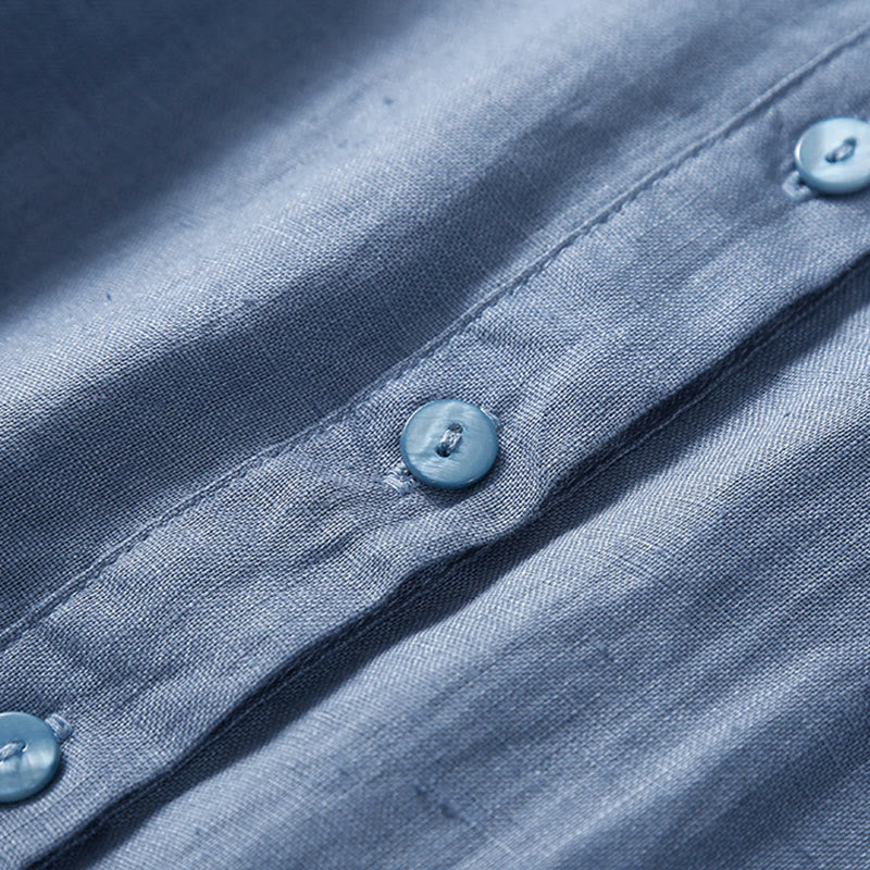 Buddha Stones Summer Lace-up Plain Short Sleeve Cotton Midi Dress With Pockets - image 15