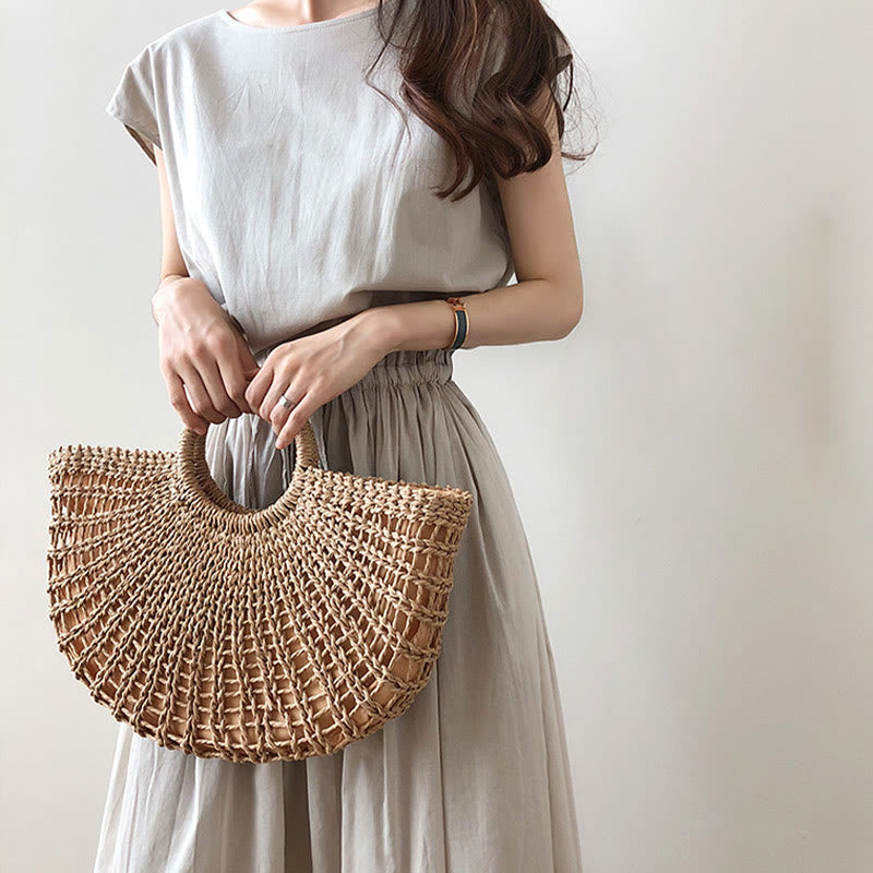 Buddha Stones Casual Eastic Waist Drawstring Design Short Sleeve Cotton Linen Midi Dress - image 4