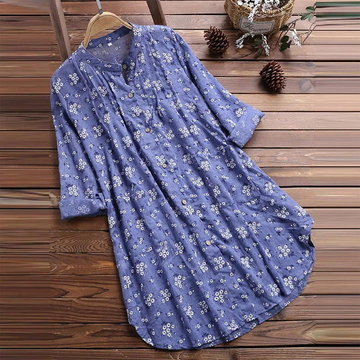 Buddha Stones Florals Buttons Long Sleeve Cotton Women's Shirt - CornflowerBlue - US8-10，UK/AU12-14，EU40-42 (2XL) - image 3