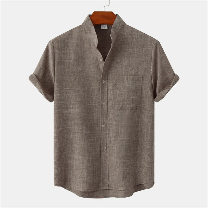 Buddha Stones Summer Men's Button Plain Short Sleeve Cotton Shirt With Pocket