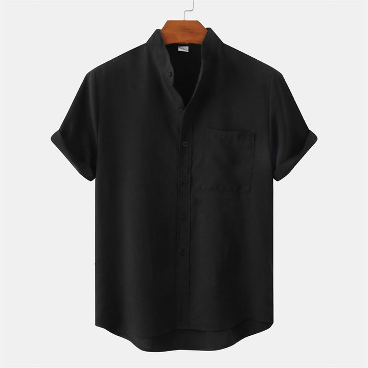 Buddha Stones Summer Men's Button Plain Short Sleeve Cotton Shirt With Pocket - Black - US/UK/AU42，EU52 (3XL) - image 7