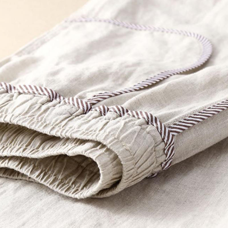 Buddha Stones Summer Casual Plain Color Embroidery Drawstring Cotton Linen Women's Wide Leg Pants With Pockets - image 4
