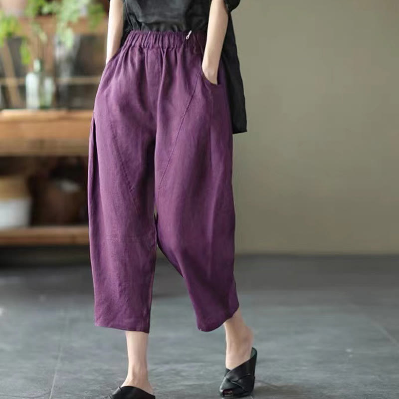 Buddha Stones Summer Casual Splicing Plain Design Women's Harem Pants With Pockets - image 20