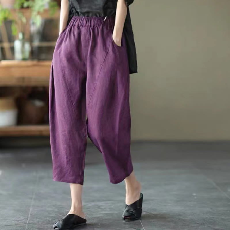 Buddha Stones Summer Casual Splicing Plain Design Women's Harem Pants With Pockets - DarkMagenta - US8-10，UK/AU12-14，EU40-42 (2XL) - image 19