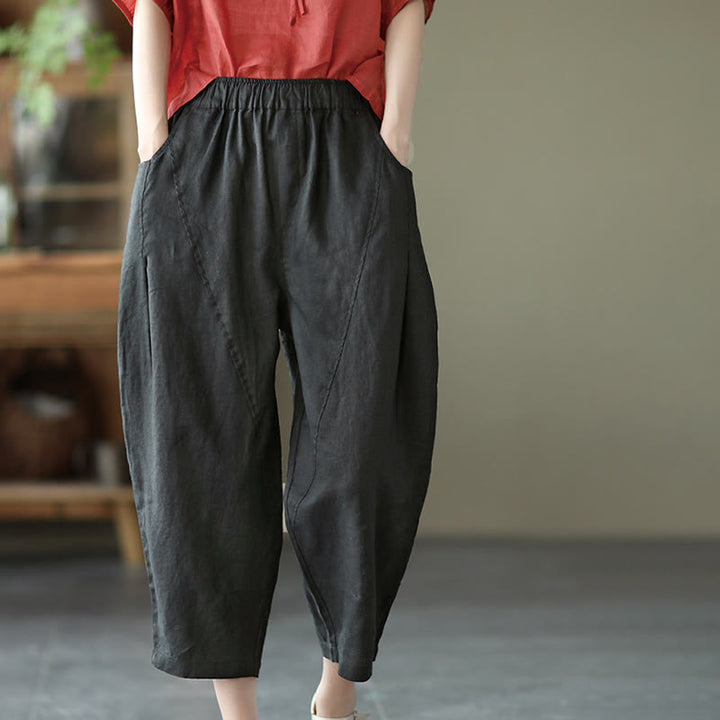 Buddha Stones Summer Casual Splicing Plain Design Women's Harem Pants With Pockets - image 17
