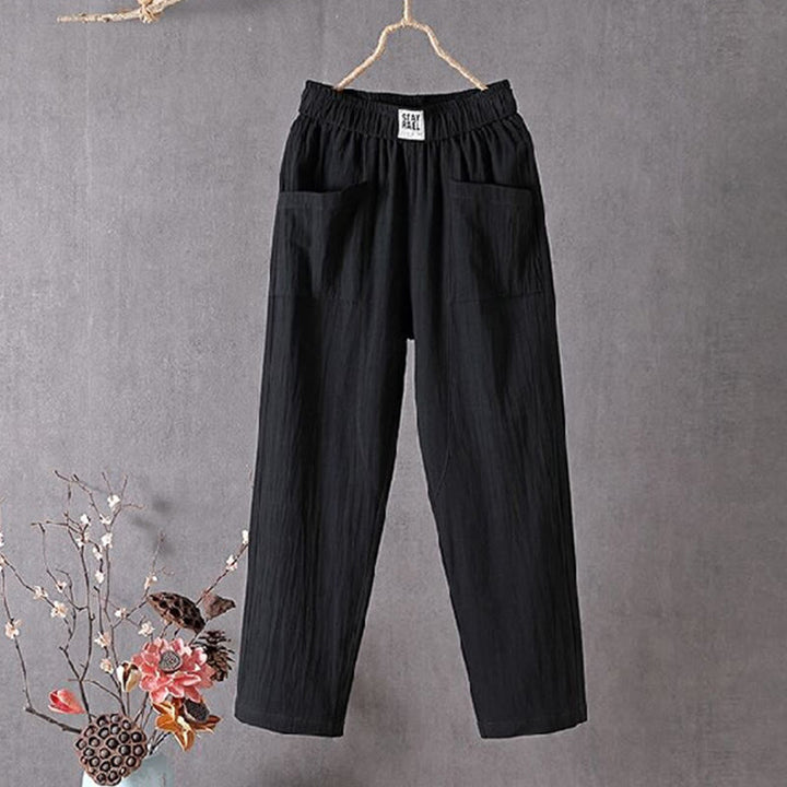 Buddha Stones Summer Pure Color Elastic Waist Women's Harem Pants With Pockets - Black - US14，UK/AU18，EU46 (4XL) - image 2