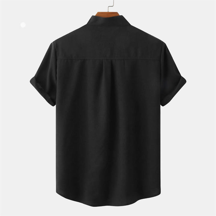 Buddha Stones Summer Men's Button Plain Short Sleeve Cotton Shirt With Pocket