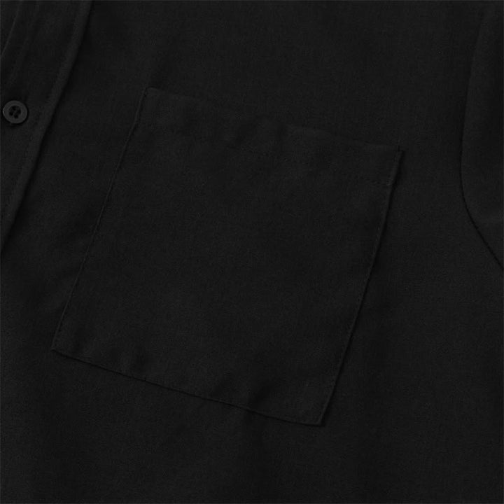 Buddha Stones Summer Men's Button Plain Short Sleeve Cotton Shirt With Pocket