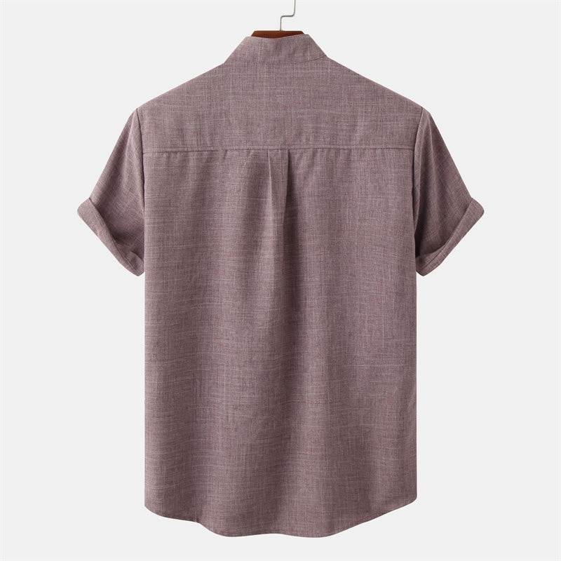 Buddha Stones Summer Men's Button Plain Short Sleeve Cotton Shirt With Pocket - image 15