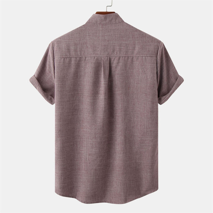 Buddha Stones Summer Men's Button Plain Short Sleeve Cotton Shirt With Pocket - image 15