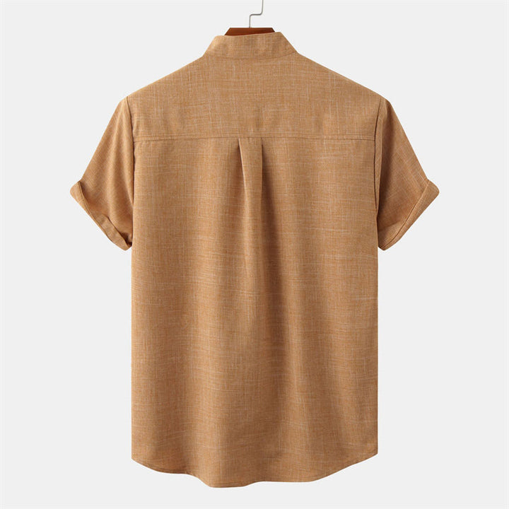 Buddha Stones Summer Men's Button Plain Short Sleeve Cotton Shirt With Pocket