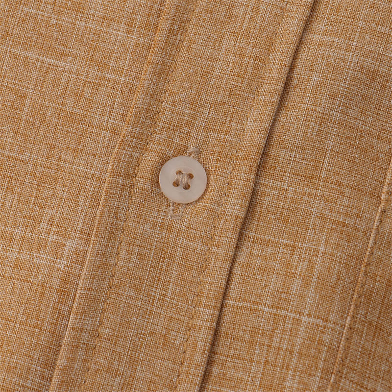 Buddha Stones Summer Men's Button Plain Short Sleeve Cotton Shirt With Pocket