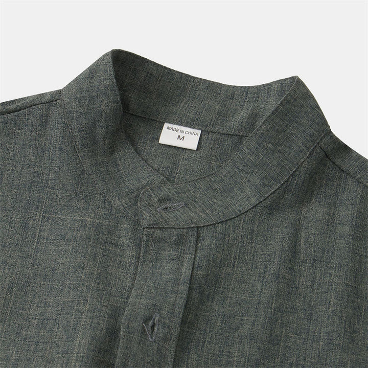 Buddha Stones Summer Men's Button Plain Short Sleeve Cotton Shirt With Pocket - image 30